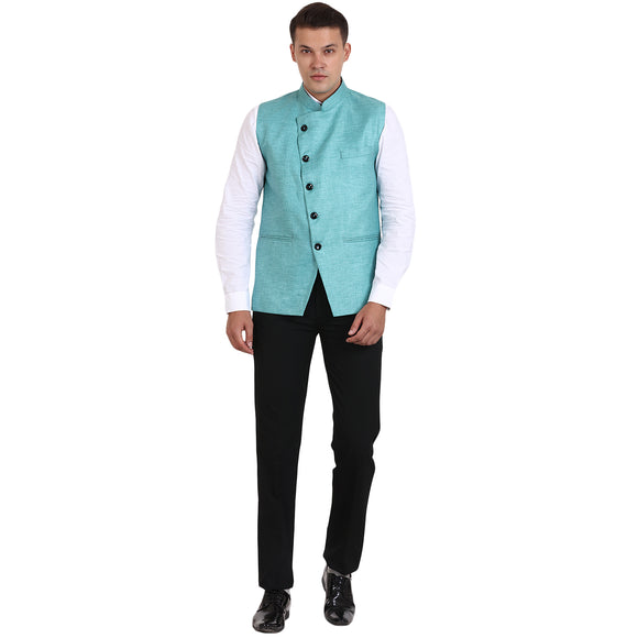 Veera Paridhaan Green Jute solid Nehru Jacket