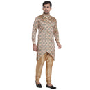 Veera Paridhaan Men's Ethnic  Beige Jacquard Multi print Side Button Long  Asymmetric  Kurta-4