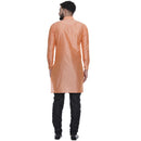 Veera Paridhaan Men's Ethnic Peach Jacquard Printed  Long  Straight Kurta-5