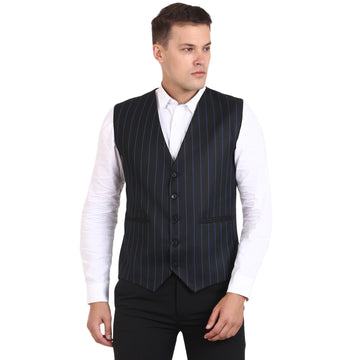 Veera Paridhaan Black Striped Cotton Poly Waistcoat - 0