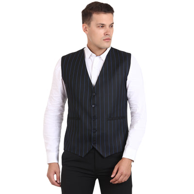 Veera Paridhaan Black Striped Cotton Poly Waistcoat - 0