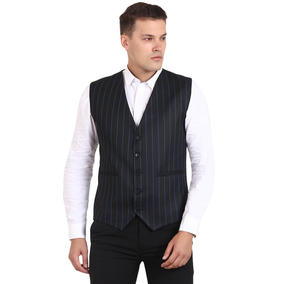Veera Paridhaan Black Striped Cotton Poly Waistcoat