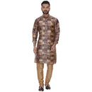 Veera Paridhaan Men's  Brown Printed Sherwani Style Long Silk Kurta-1