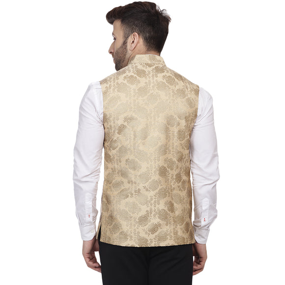 Veera Paridhaan Banarasi Jacquard Print Golden Nehru Jacket