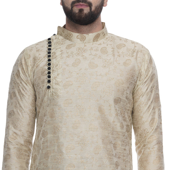 Veera Paridhaan Men's Ethnic Black Jacquard Printed  Long  Straight Kurta