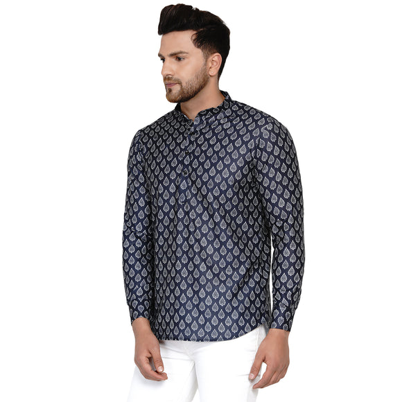 Veera Paridhaan Men's Cotton Printed Full Sleeve Short kurta