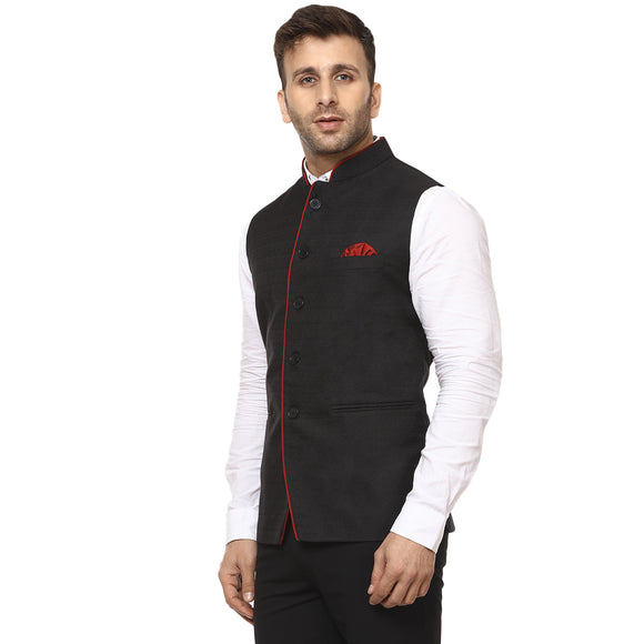 Veera Paridhaan Plain Chinese Collar Sleeveless Cotton Poly Nehru Jacket