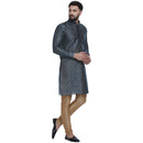 Veera Paridhaan Men's Ethnic Blue Jacquard Printed  Long  Straight Kurta-5