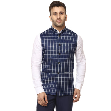 Veera Paridhaan Checkered Chinese Collar Sleeveless Cotton Poly  Nehru Jacket