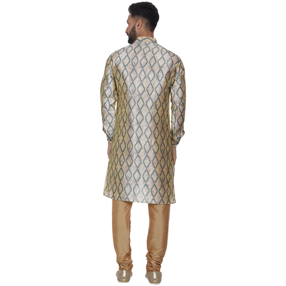 Veera Paridhaan Men's  Beige Printed Zig Zag Long Silk Kurta