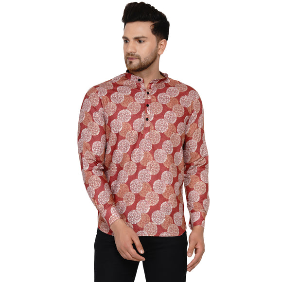 Veera Paridhaan Men's Cotton Printed Full Sleeve Short kurta