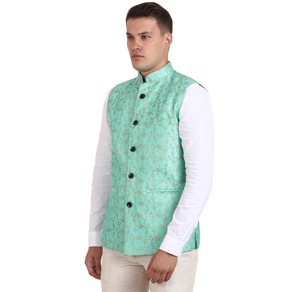 Veera Paridhaan Green Banarasi Print Nehru Jacket