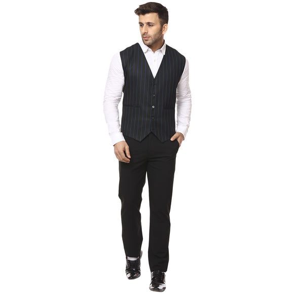 Veera Paridhaan Striped Round Neck Sleeveless Cotton Poly Waist Coat