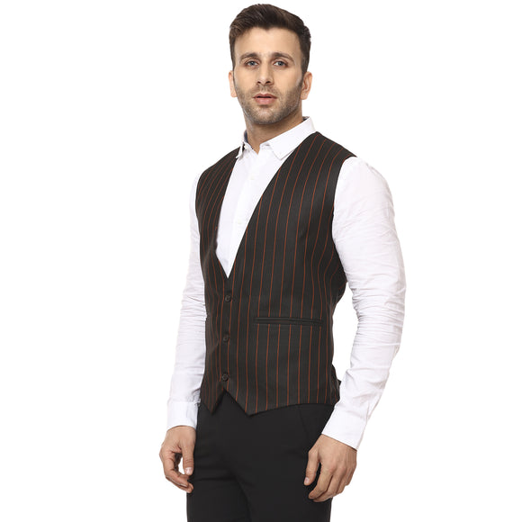 Veera Paridhaan Striped Round Neck Sleeveless Cotton Poly Waist Coat
