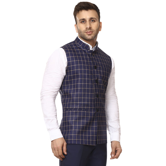 Veera Paridhaan Checkered Chinese Collar Sleeveless Cotton Poly  Nehru Jacket