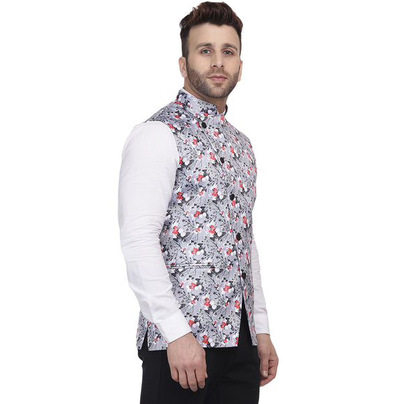 Veera Paridhaan Satin Print Grey Nehru Jacket