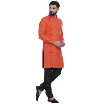 Veera Paridhaan Men's Ethnic Orange Rayon Side Button Long  Straight Kurta - 0