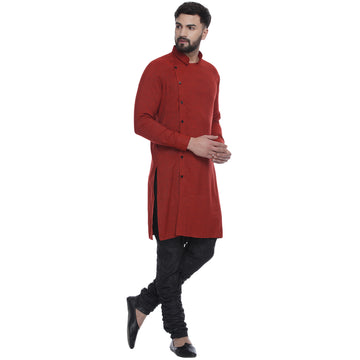 Veera Paridhaan Men's Ethnic Red Rayon Side Button Long  Straight Kurta - 0
