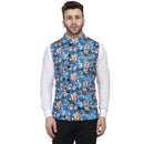 Veera Paridhaan Multi Print Pure cotton knitted Blue Nehru Jacket-11