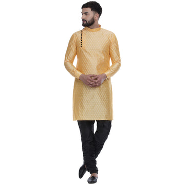 Veera Paridhaan Men's Ethnic Yellow Jacquard Printed  Long  Straight Kurta