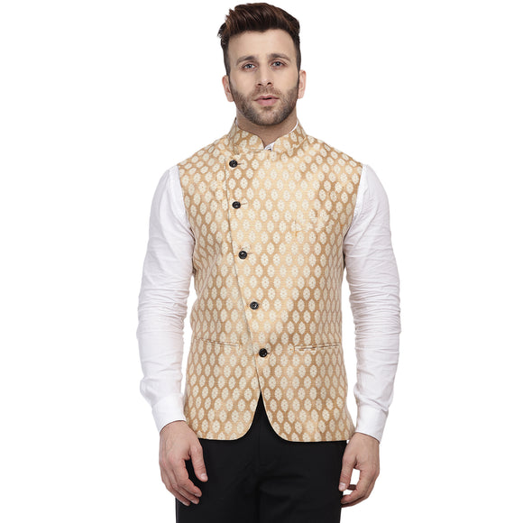Veera Paridhaan Banarasi Jacquard Print Golden Nehru Jacket