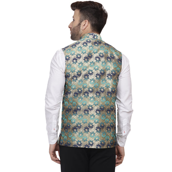 Veera Paridhaan Banarasi Jacquard Print Golden Nehru Jacket