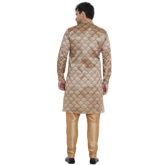 Veera Paridhaan Men's Ethnic  Beige Jacquard Multi print  Sherwani Style Long  Straight Kurta