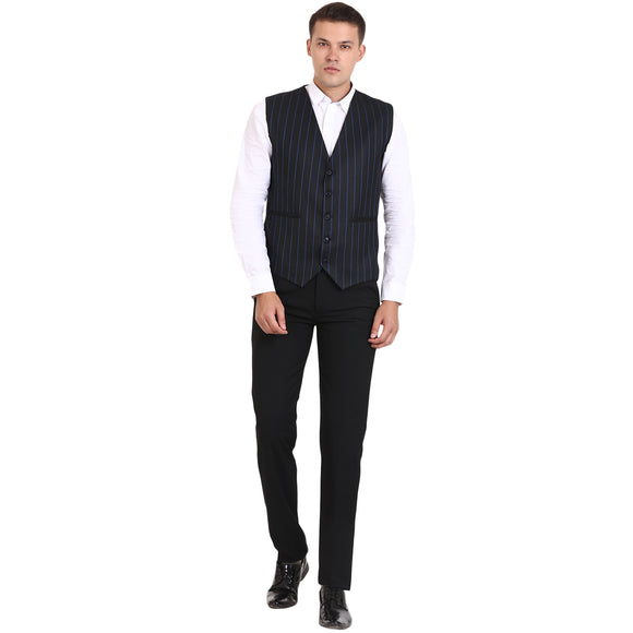 Veera Paridhaan Black Striped Cotton Poly Waistcoat