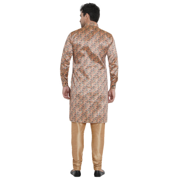 Veera Paridhaan Men's Ethnic  Beige Jacquard Multi print  Sherwani Style Long  Straight Kurta