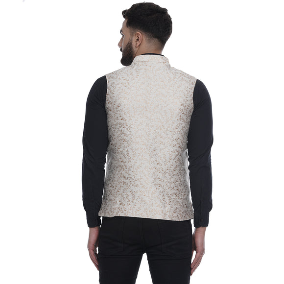 Veera Paridhaan Beige Banarasi Printed Nehru Jacket