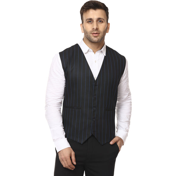 Veera Paridhaan Striped Round Neck Sleeveless Cotton Poly Waist Coat