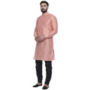 Veera Paridhaan Men's Ethnic Pink Jacquard Printed  Long  Straight Kurta-3