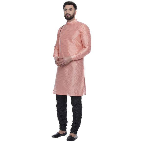 Veera Paridhaan Men's Ethnic Pink Jacquard Printed  Long  Straight Kurta
