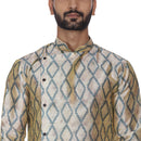 Veera Paridhaan Men's  Beige Printed Zig Zag Long Silk Kurta-8