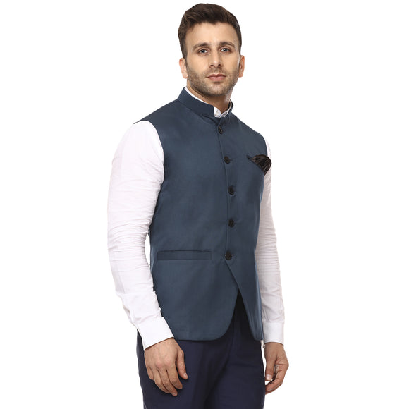 Veera Paridhaan Plain Chinese Collar Sleeveless Cotton Poly Nehru Jacket