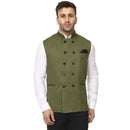 Veera Paridhaan Plain Chinese Collar Sleeveless Cotton jute Nehru Jacket-1