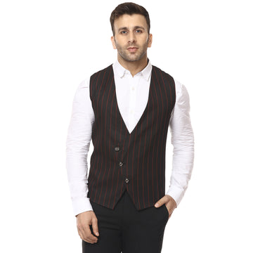Veera Paridhaan Striped Round Neck Sleeveless Cotton Poly Waist Coat