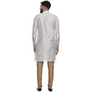 Veera Paridhaan Men's Ethnic White Jacquard Printed  Long  Straight Kurta-4