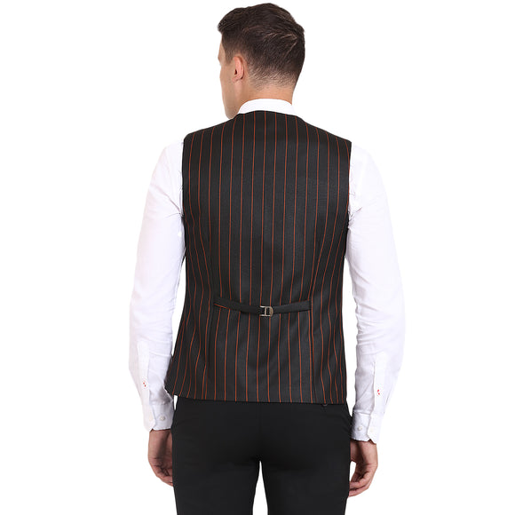 Veera Paridhaan Black Striped Cotton Poly Waistcoat