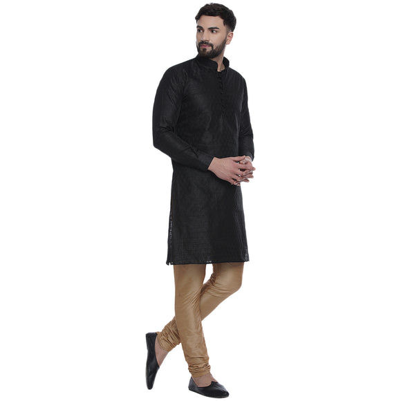 Veera Paridhaan Men's Ethnic Black Jacquard Printed  Long  Straight Kurta