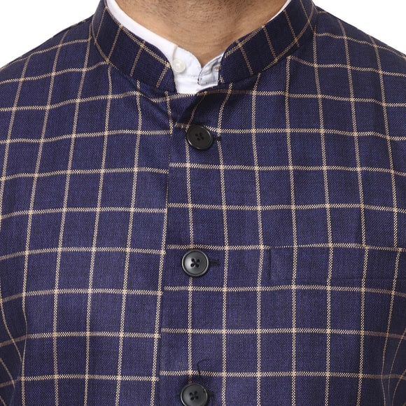 Veera Paridhaan Checkered Chinese Collar Sleeveless Cotton Poly  Nehru Jacket