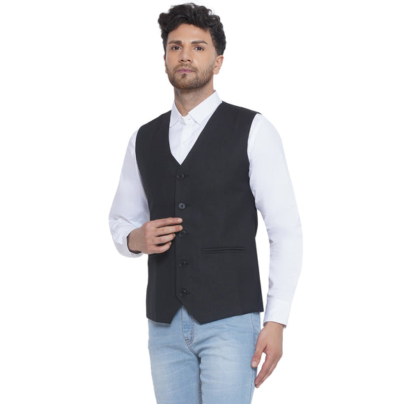 Veera Paridhaan Solid Slub Waist Coat for Men