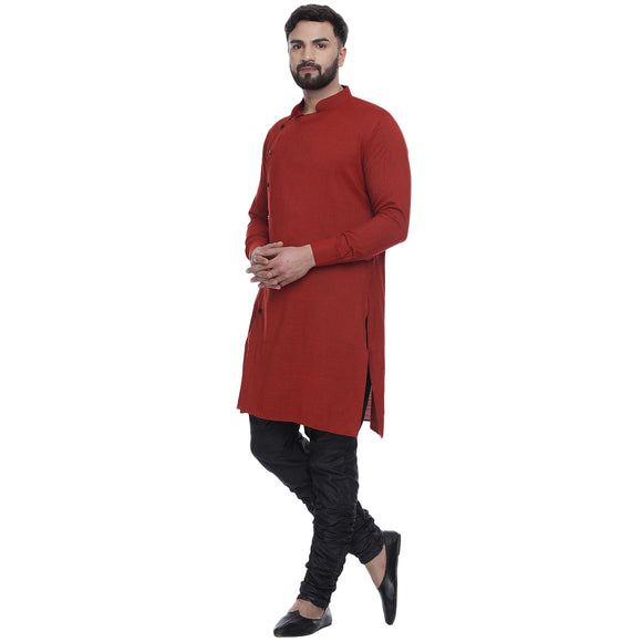 Veera Paridhaan Men's Ethnic Red Rayon Side Button Long  Straight Kurta