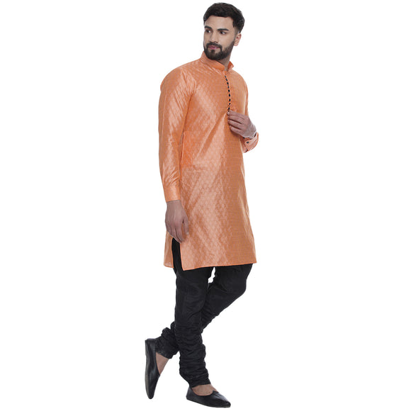 Veera Paridhaan Men's Ethnic Peach Jacquard Printed  Long  Straight Kurta