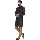 Veera Paridhaan Men's Ethnic Blue Jacquard Printed  Long  Straight Kurta-4