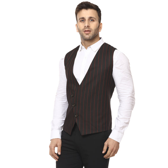 Veera Paridhaan Striped Round Neck Sleeveless Cotton Poly Waist Coat