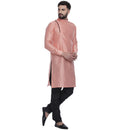 Veera Paridhaan Men's Ethnic Pink Jacquard Printed  Long  Straight Kurta-2