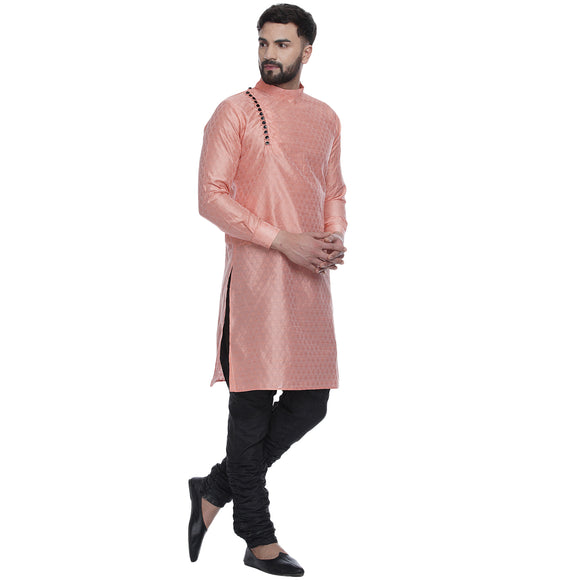 Veera Paridhaan Men's Ethnic Pink Jacquard Printed  Long  Straight Kurta