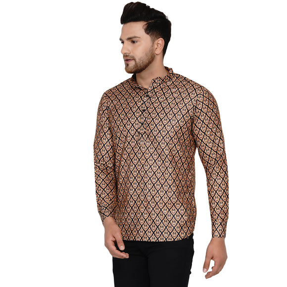 Veera Paridhaan Men's Cotton Printed Full Sleeve Short kurta