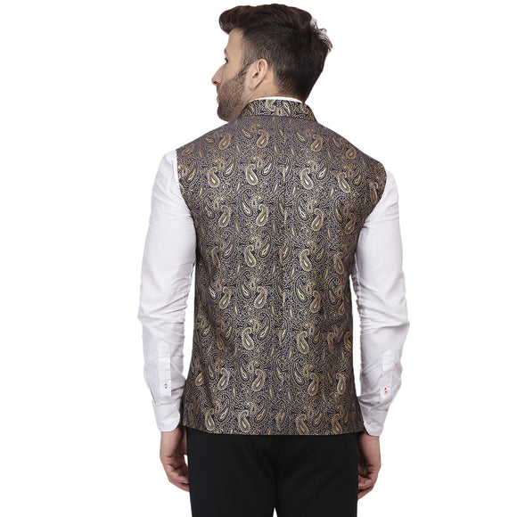 Veera Paridhaan Banarasi Jacquard Print Black Nehru Jacket